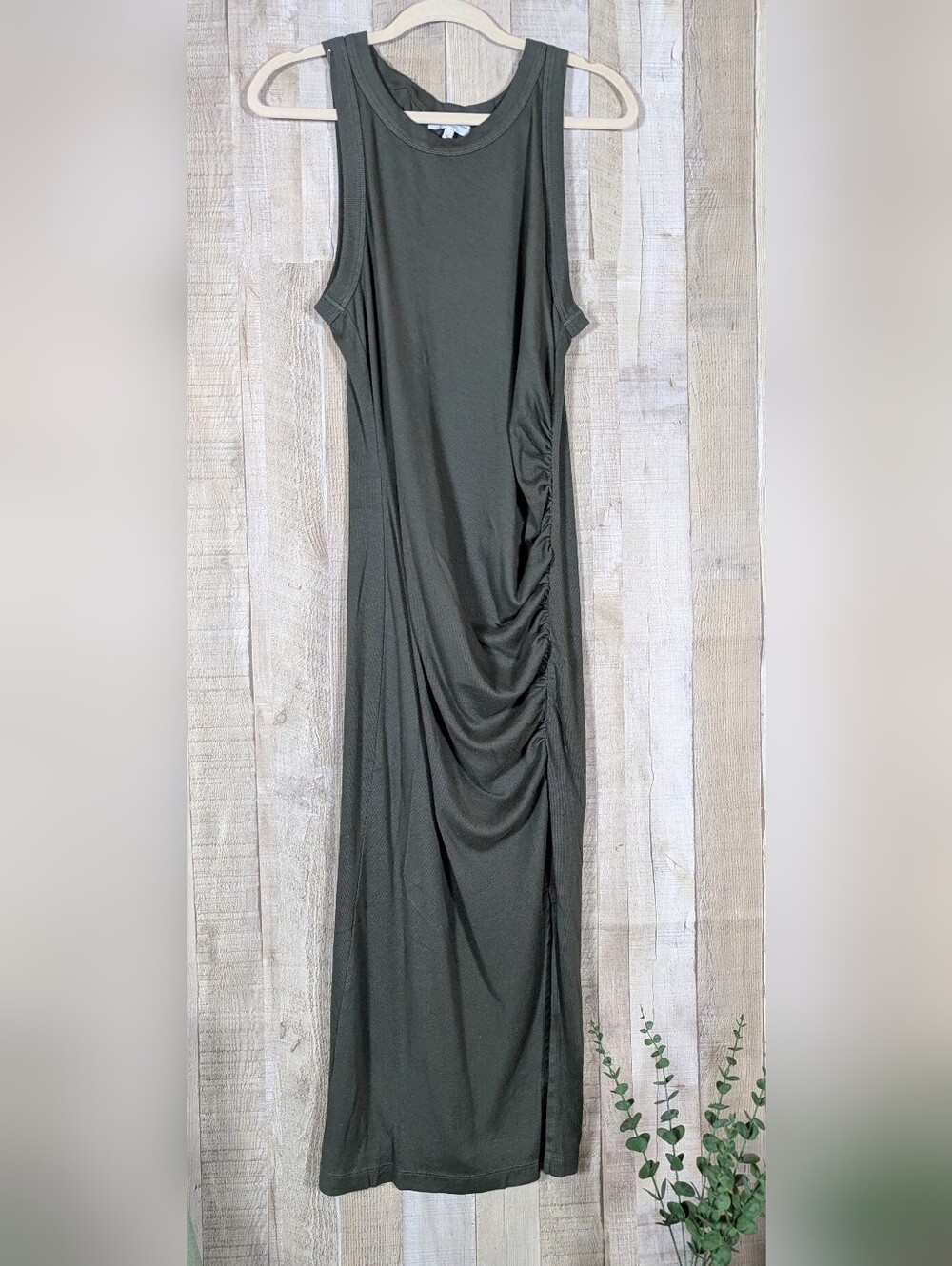 Michael Stars Olive Green Ruched Side Maxi Tank Dress XL